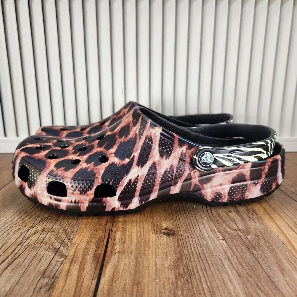 CROCS Classic Animal Remix Clog 207840-0ZR Mens Sz 13 Leopard Zebra Print Shoes